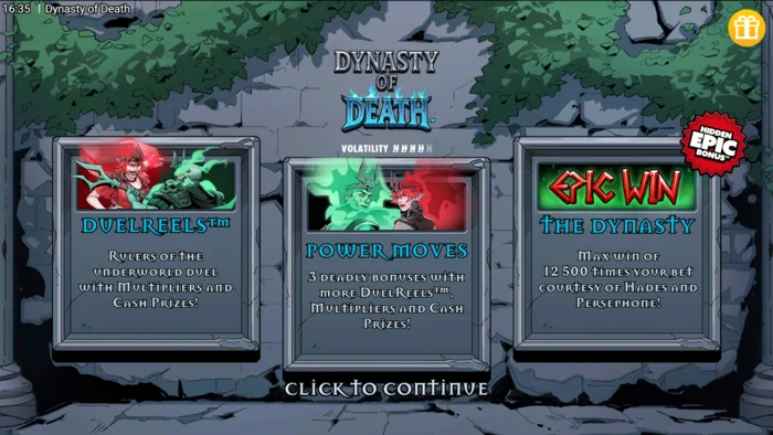 Dynasty of Death - menyu kuu ya mchezo